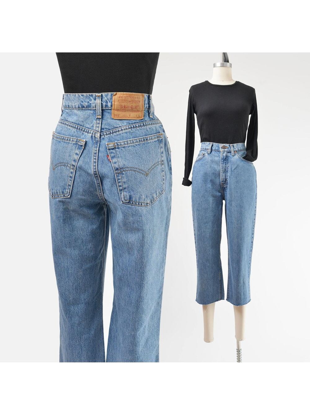 Vintage Levi's 512 High Waisted Cut Off Frayed Hem Cropped Capri Mom Jeans